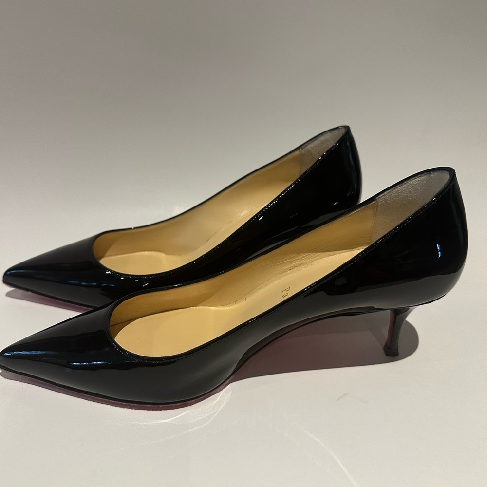 Christian Louboutin Kate 55 Black Patent Leather Kitten Heels